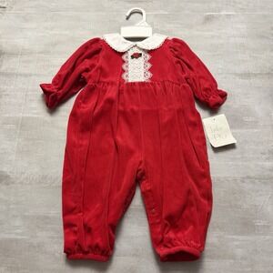 NWT Vintage 80s‎ 90s Baby Dior Red Velvet Lace Romper 6-9 Months NOS Brand New!